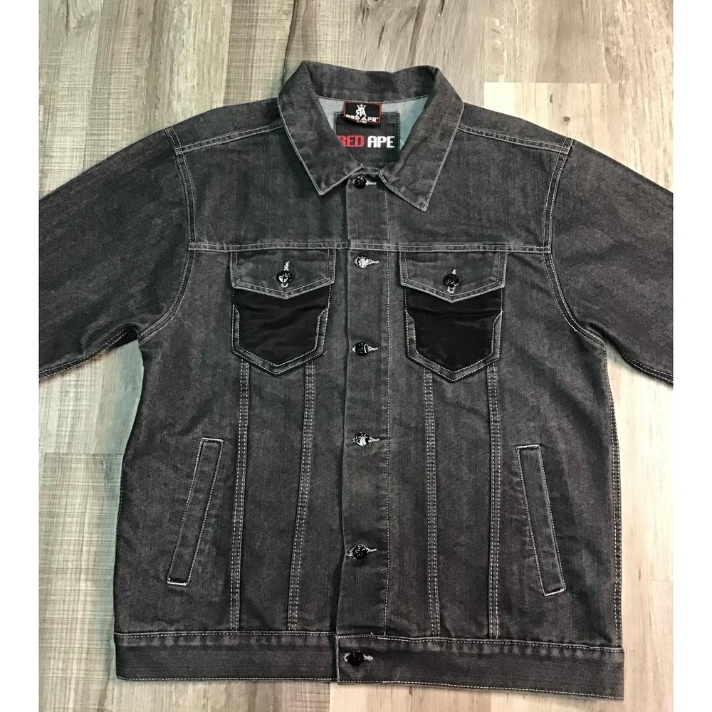 Red Ape Mens Black Denim Embroidered Jacket and Jeans 36x32 L Streetwear Hip Hop - Picture 3 of 16